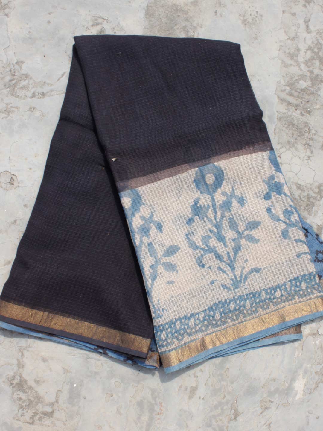 Black,-white,-Blue-block-printed-Kota-cotton-saree