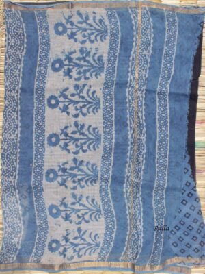Black,-white-Blue-block-printed-Kota-cotton-sari-Shilphaat