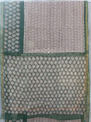 Black,-white-Green-bagru-printed-Kota-cotton-saree at Shilphaat.com