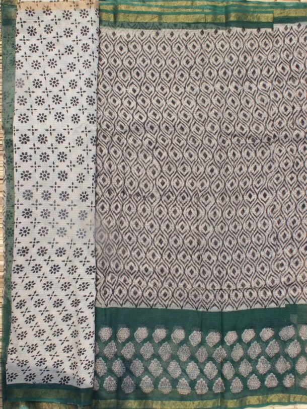 Black,-white-Green-block-printed-Kota-cotton-sari