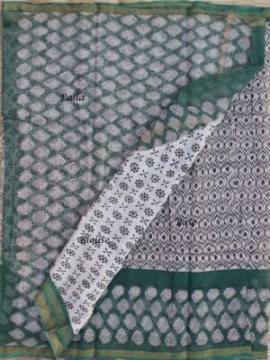Black,-white-green-block-printed-Kota-cotton-saree-Shilphaat
