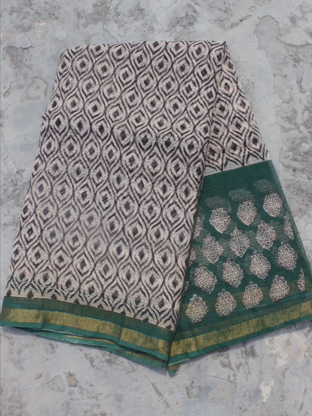 Black,-white,-green-block-printed-Kota-cotton-saree