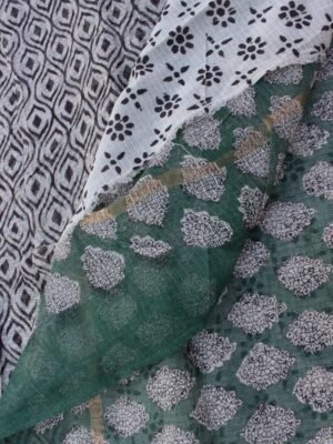 Black,-white-green-block-printed-Kota-doria-sari-Shilphaat
