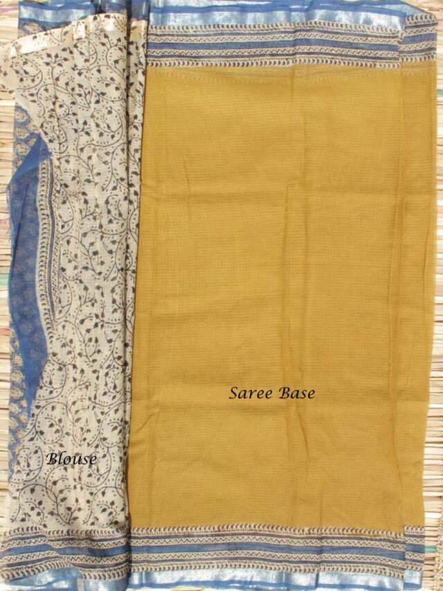 Blue-and-Heen-Green-block-printed-Kota-cotton-sari