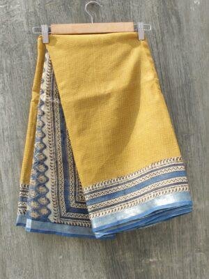 Blue-and-Heena-green-block-printed-Kota-cotton-saree-Shilphaat