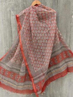 Madder-Red-Block-printed-kota-cotton-dupatta Shilphaat