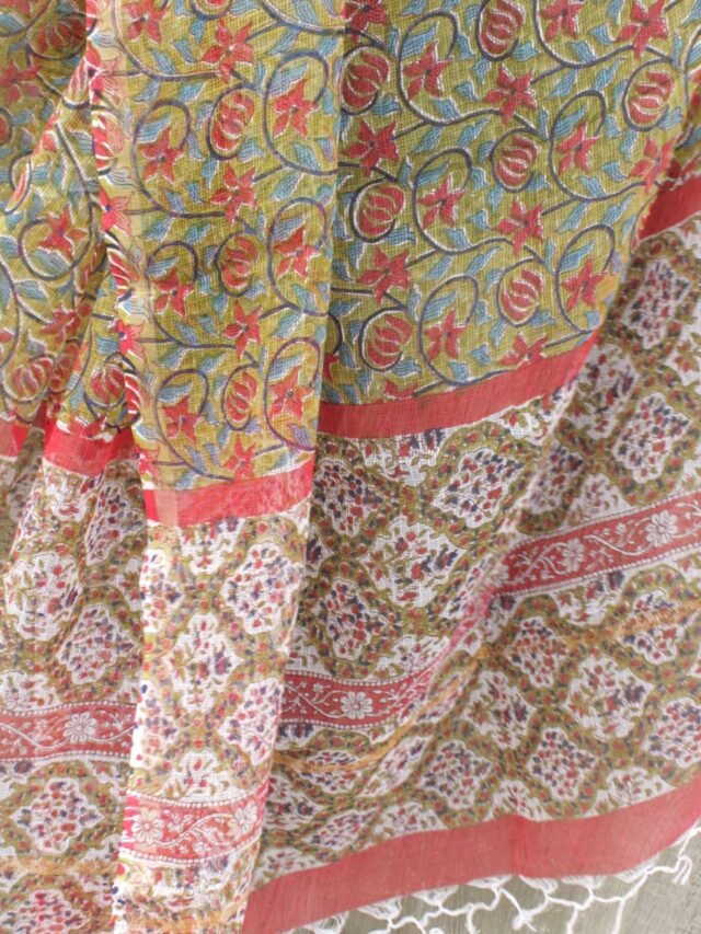 Mughal-Block-Print-Green-Kota-doria-Dupatta