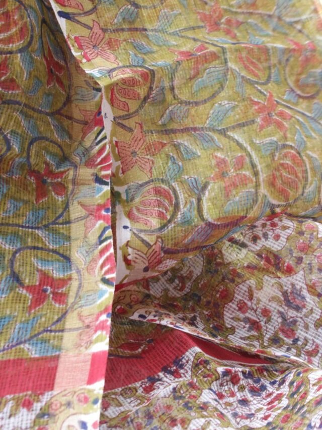 Mughal-Block-Print-Green-Kota-doria-odhani Shilphaat