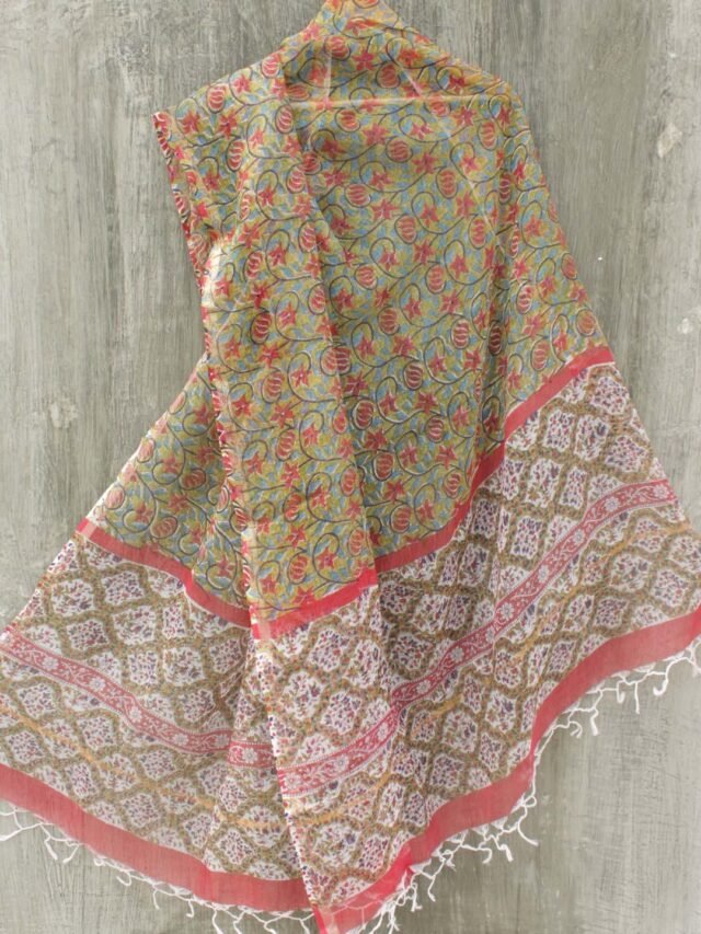 Mughal-Print-Green-Kota-cotton-Dupatta-Shilphaat