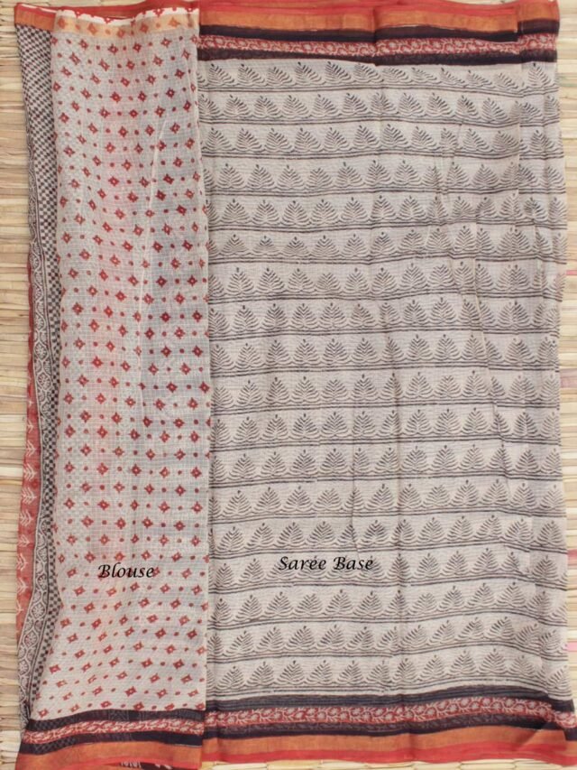 Off-white--and-Black-block-printed-Kota-cotton-sari