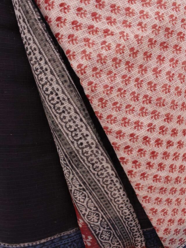 Black,-and-Red-block-printed-Kota-doria-sari-Shilphaat