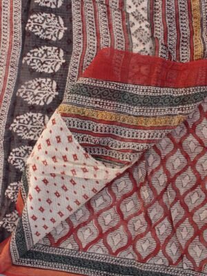 Dark-Red-and-Black-bagru-printed-Kota-cotton-sari at Shilphaat.com