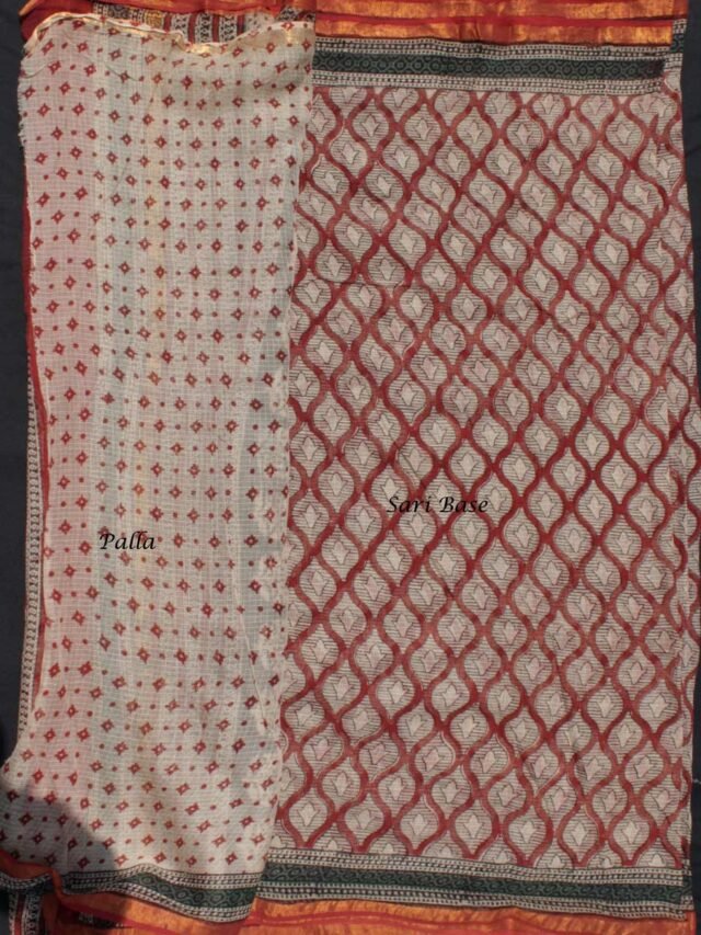 Dark-Red-and-Black-block-printed-Kota-cotton-sari