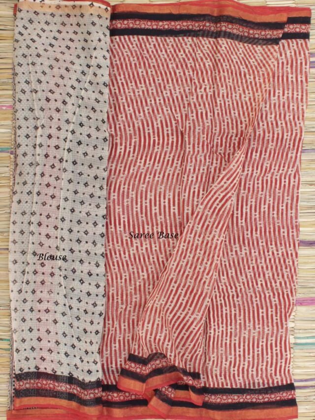 Dark-Red-and-Cream-block-printed-Kota-cotton-sari