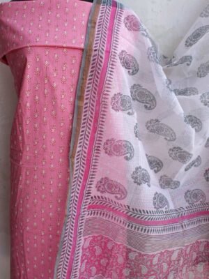 Pink-and-white-Cotton-kurta-kota-dupatta-set-Shilphaat