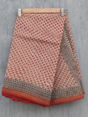 Red-and-Beige-block-printed-Kota-cotton-saree-Shilphaat