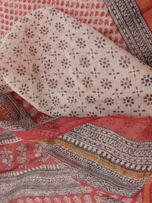 Red-and-Beige-block-printed-Kota-doria-sari-Shilphaat