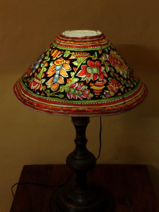 Black-base-floral-tholu-bommalata-lamp Shilphaat