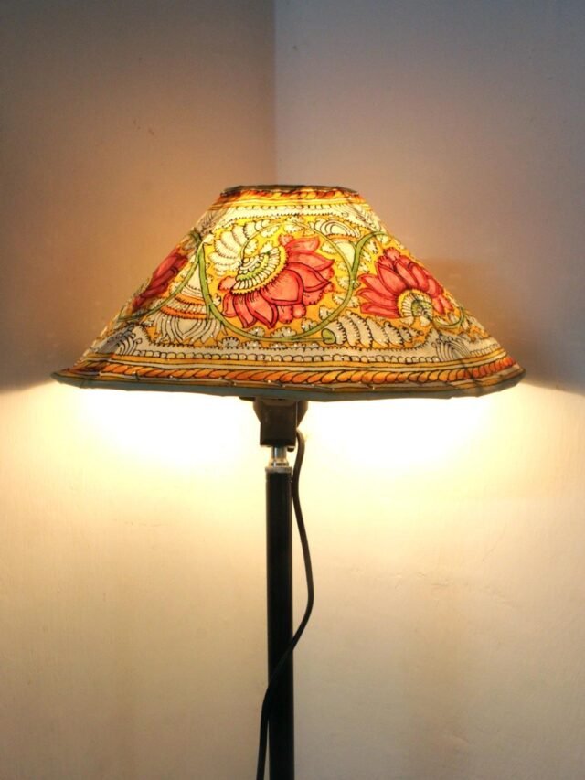 Pink-Lotus-tholu-bommalata-lamp-shade-Shilphaat