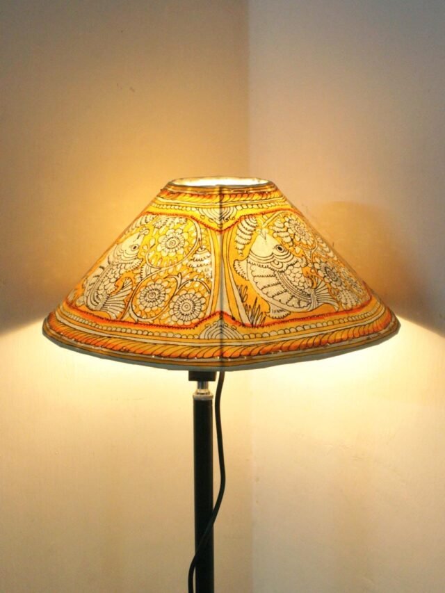 Yellow-fishes-tholu-bommalata-Leather-lampshade-Shilphaat