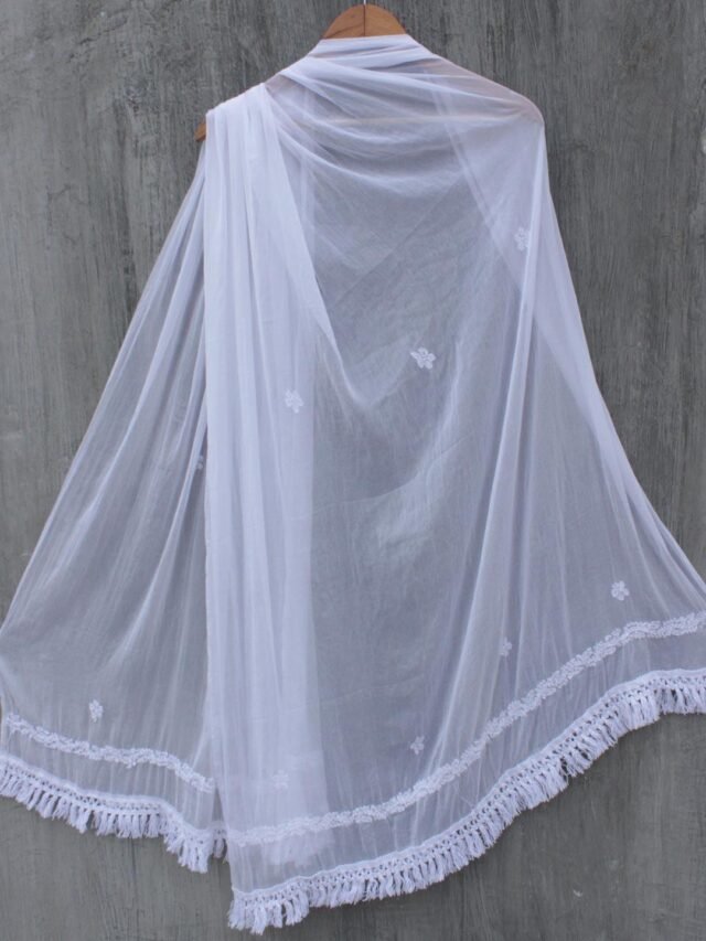 White-chikankari-chiffon-lace-dupatta Shilphaat