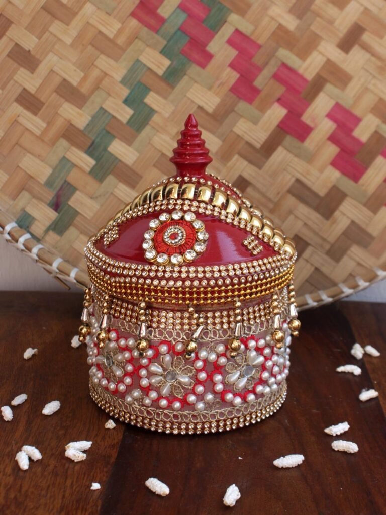 Crystal, Beads, Roses small wooden Sindoor-box at Shilphaat.com