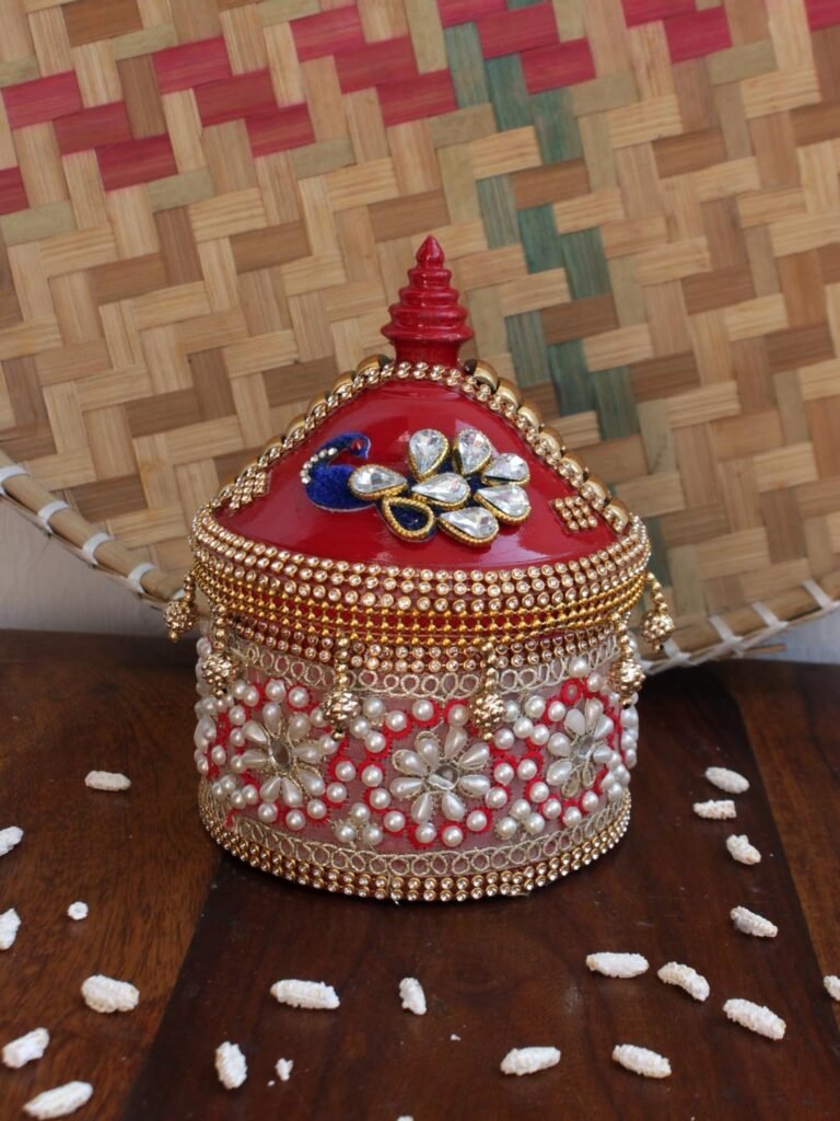 Crystals, Beads, Peacocks small wooden Sindoor-box at Shilphaat.com