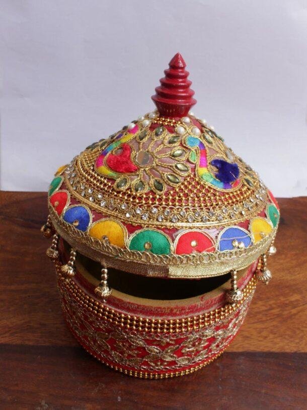 Golden-Zari-red-lace-wood-Sindoor-dani at Shilphaat.com