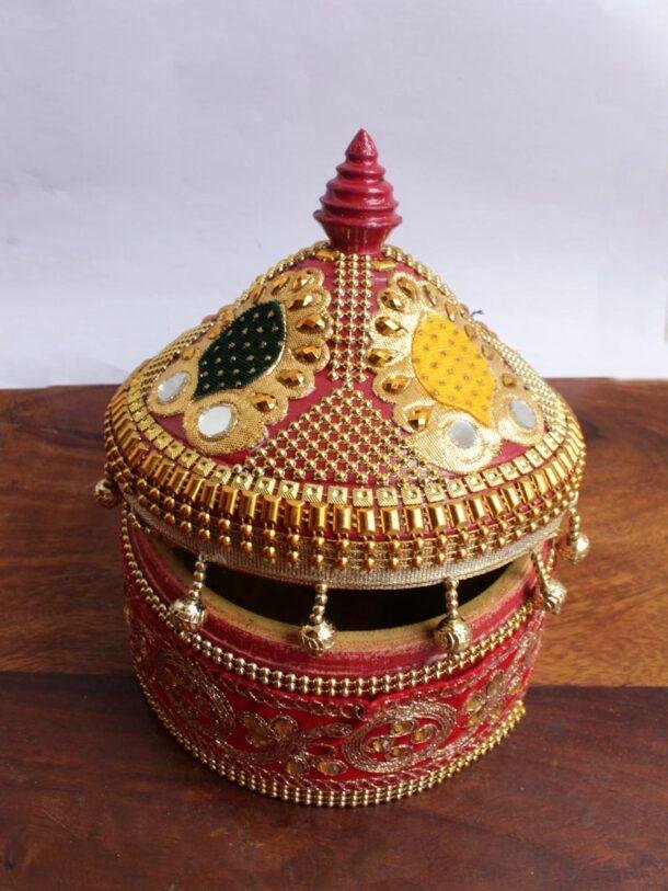 Golden-zari-red-wooden-Sindoor-dani at Shilphaat.com