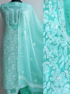 Mint-Green-Mukaish-chikankari-georgette-dress-material at Shilphaat