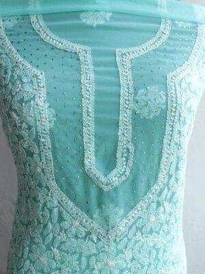 Mint-Green-Mukaish-chikankari-georgette-ladies-suit at Shilphaat.com