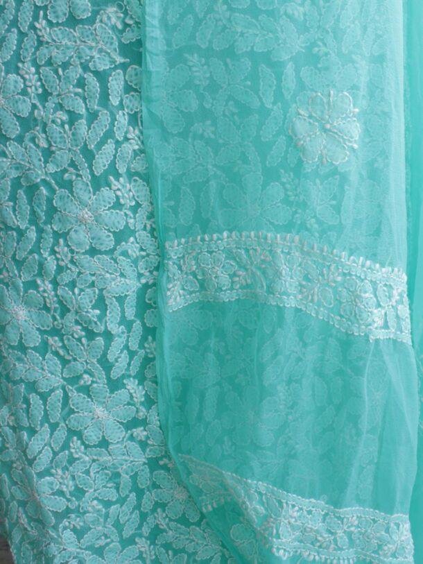 Mint-Green-Mukesh-chikankari-georgette-dress-material at Shilphaat.com