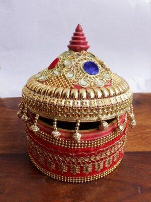 Sequins-red-lace-wood-Sindoor-box at Shilphaat.com