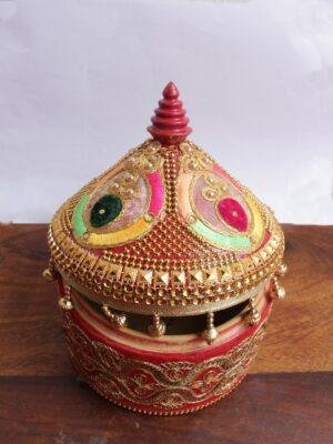 Sequins-red--lacework-wooden-Sindur-box at Shilphaat.com