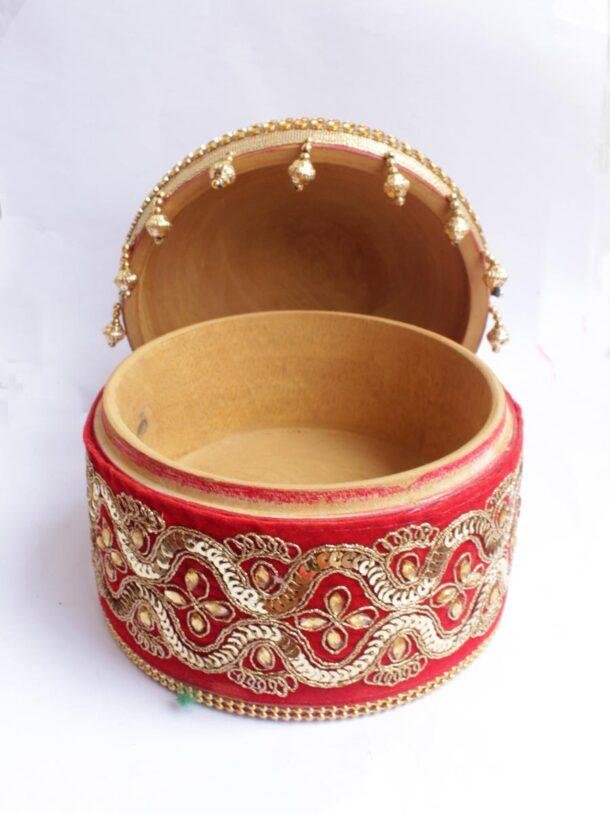 Sequins-red--lacework-wooden-Sindur-dani at Shilphaat.com