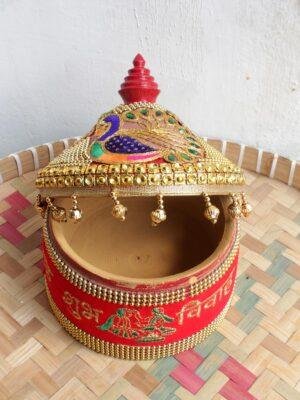 Shubh-vivah-lacework-wood-Sindoor-box at Shilphaat.com