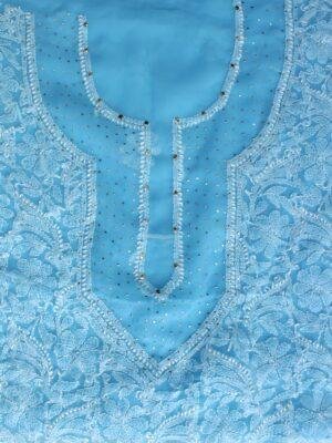 Sky-Blue-Mukaish-chikankari-georgette-ladies-suit at Shilphaat.com