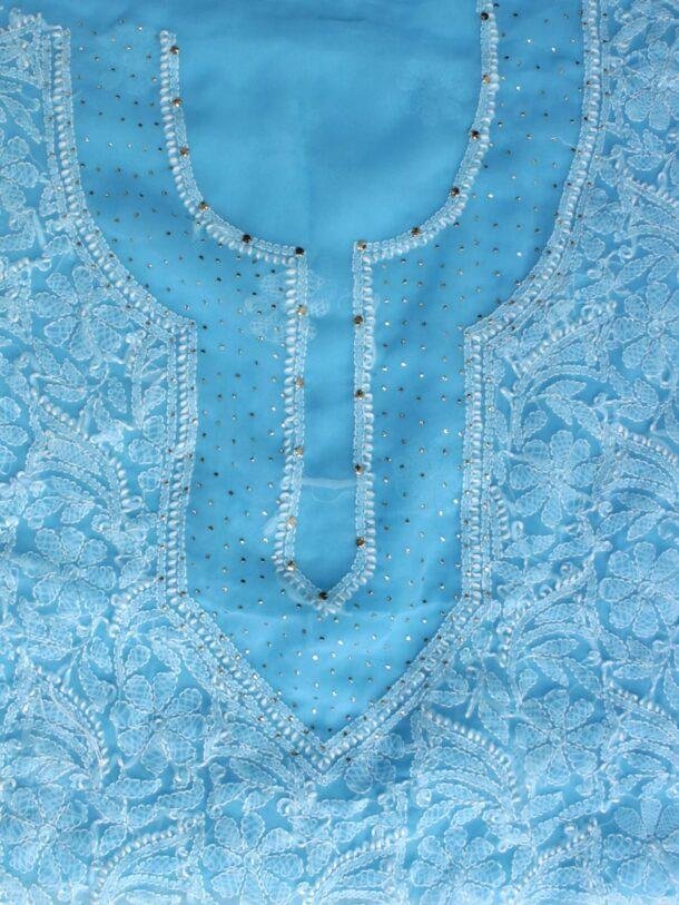 Sky-Blue-Mukaish-chikankari-georgette-ladies-suit at Shilphaat.com