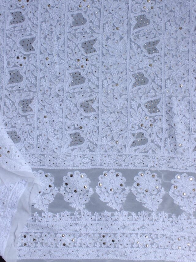 White-chikankari-mukaish-georgette-2pc-dress-material