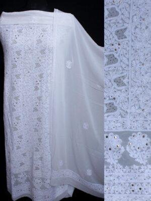 White-chikankari-mukaish-georgette-2pc-ladies-suit at Shilphaat.com