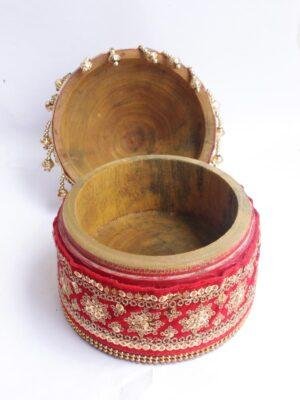 sequins-red-lace-wooden--sindoor-box at Shilphaat.com