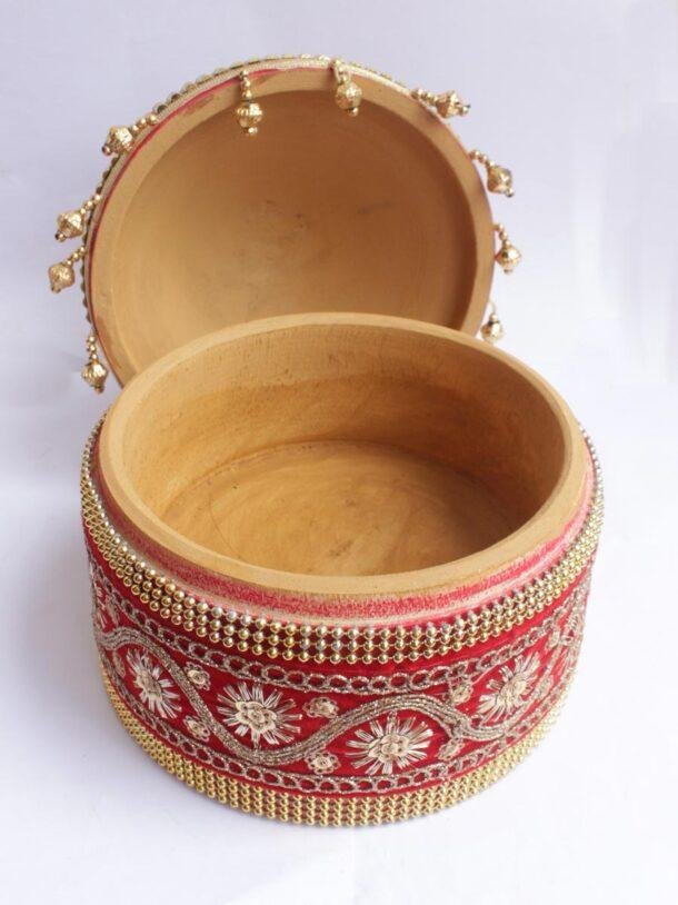 zari-red-lace-wooden-Sindur-dani at Shilphaat.com