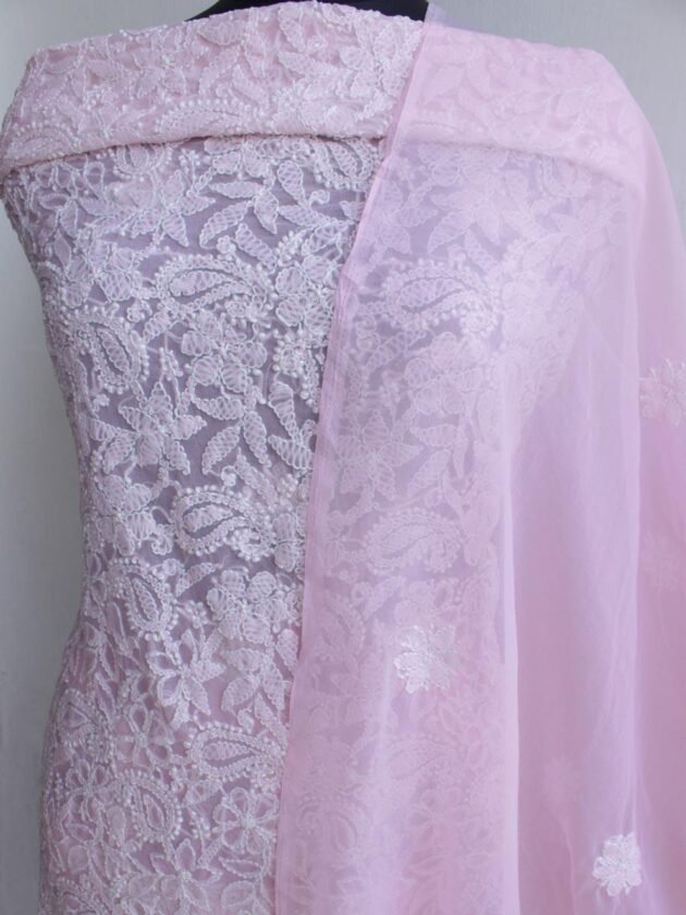 Baby-Pink-georgette-chikankari-3pc-ladies-suit at Shilphaat.com