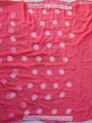 Carrot-Red-mukaish-chikankari-chiffon-lucknowi-suit at Shilphaat.com