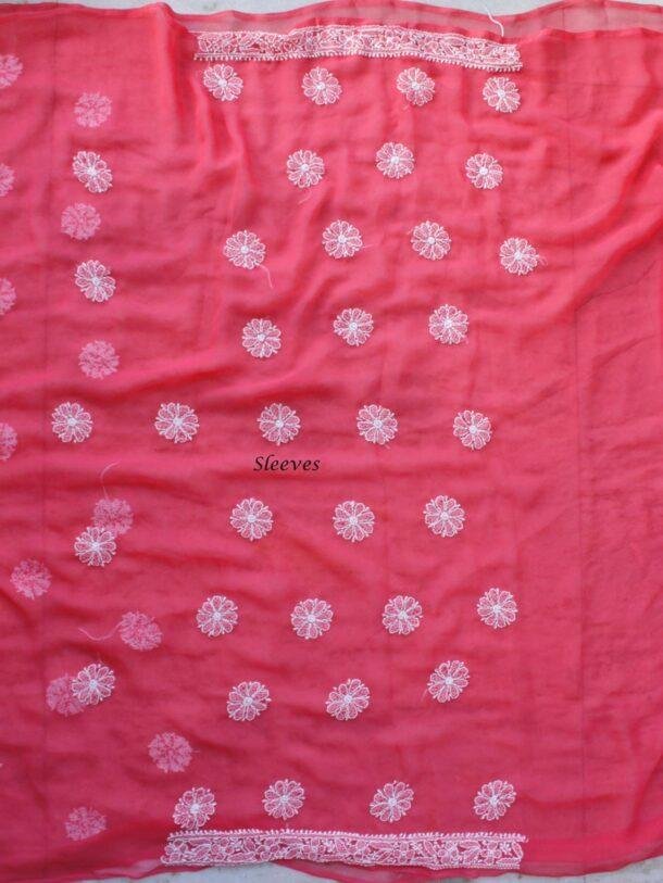 Carrot-Red-mukaish-chikankari-chiffon-lucknowi-suit at Shilphaat.com