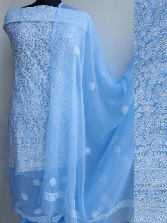 Cornflower-Blue-georgette-chikankari-dress-material at Shilphaat.com