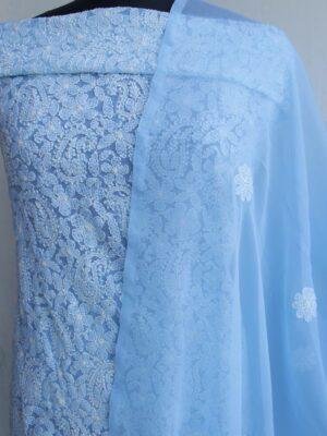 Cornflower-blue-georgette-chikankari-3pc-ladies-suit at Shilphaat.com