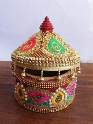 Multicolour-lace-wooden-Sindoor-box at shilphaat.com