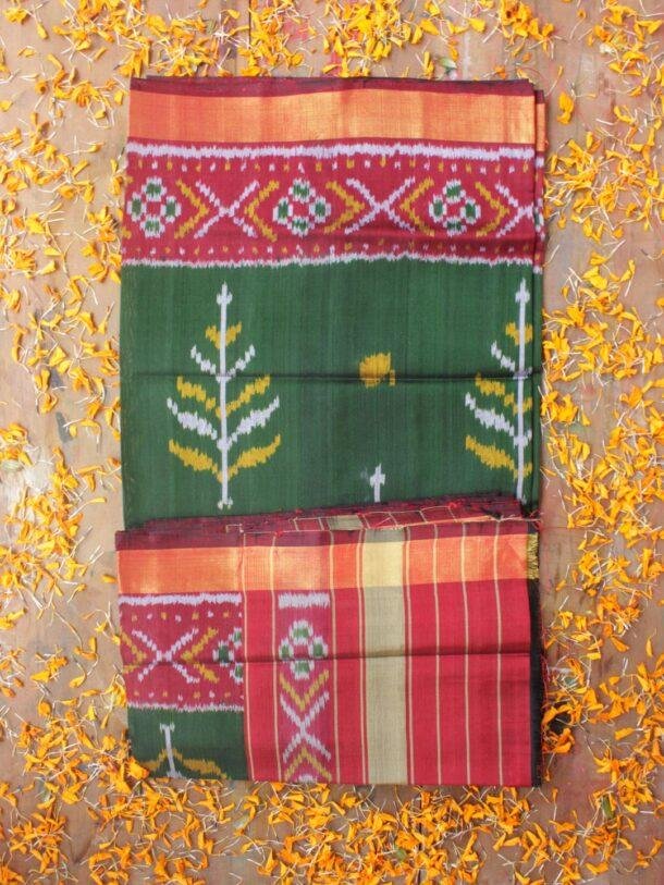 Red-and-Green-Patan-Patola-pure-silk-dupatta at Shilphaat.com