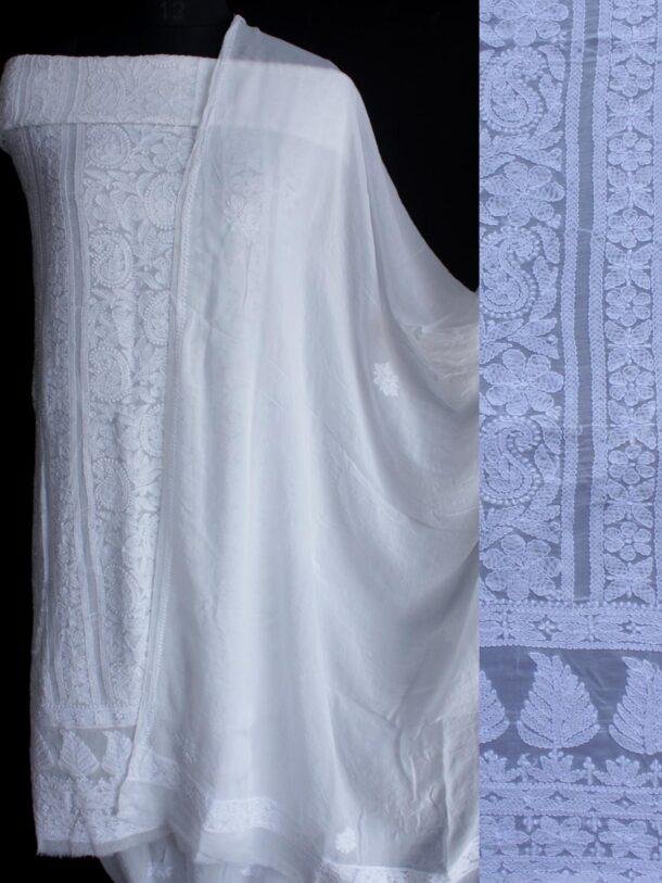 White-Viscose-chikankari-dress-material at Shilphaat.com